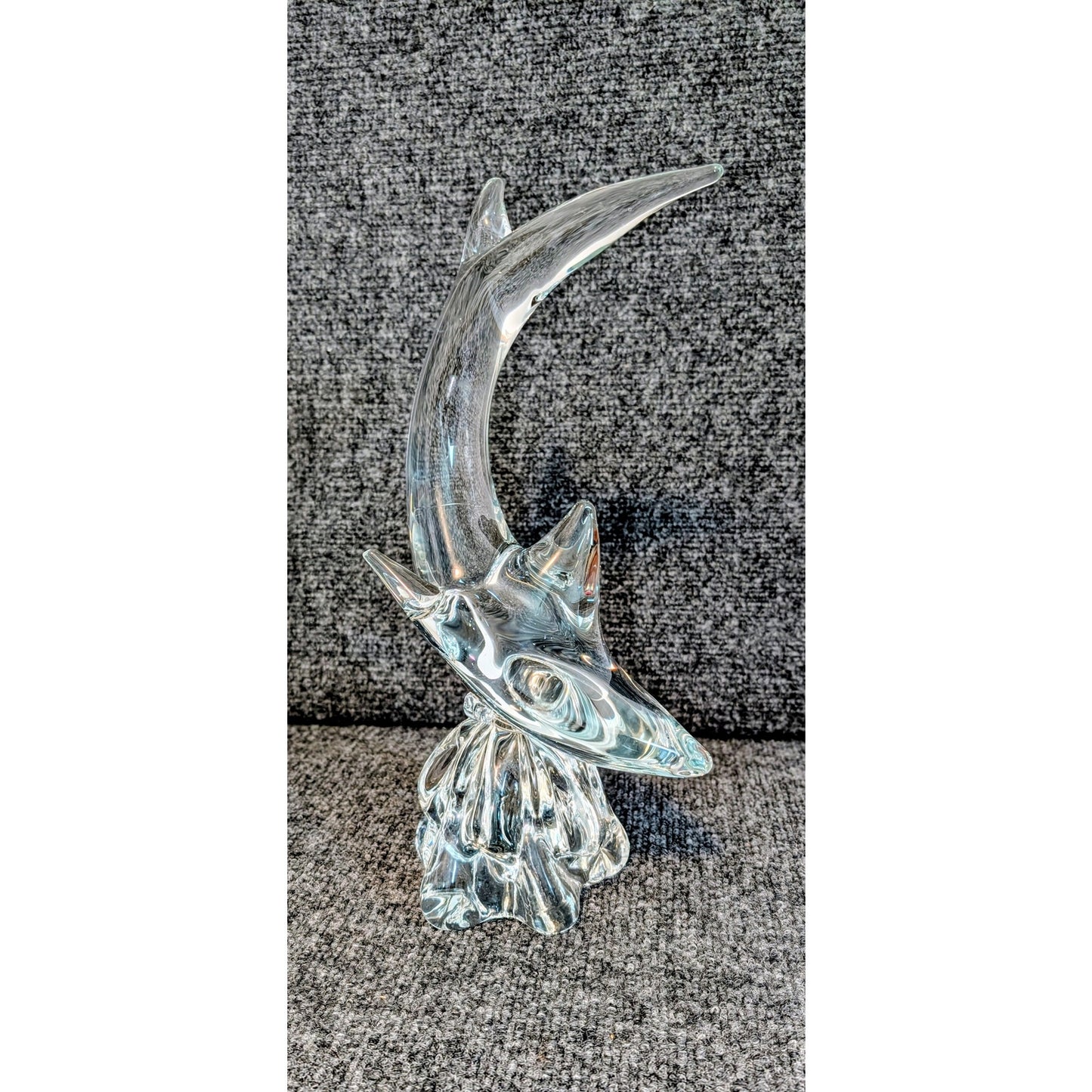 Estate Sale Mid-Century Murano Large Clear Art Glass Shark on Wave Figurine 13"