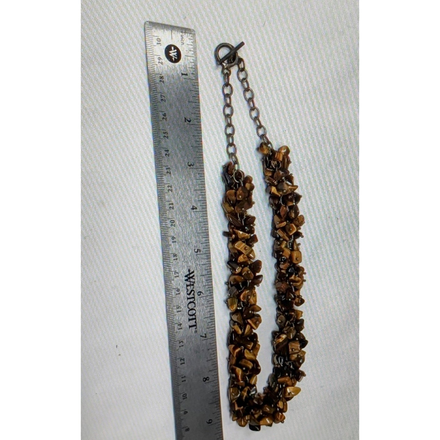 Tiger's Eye Chip Cluster 925 Sterling Silver Toggle Clasp Necklace