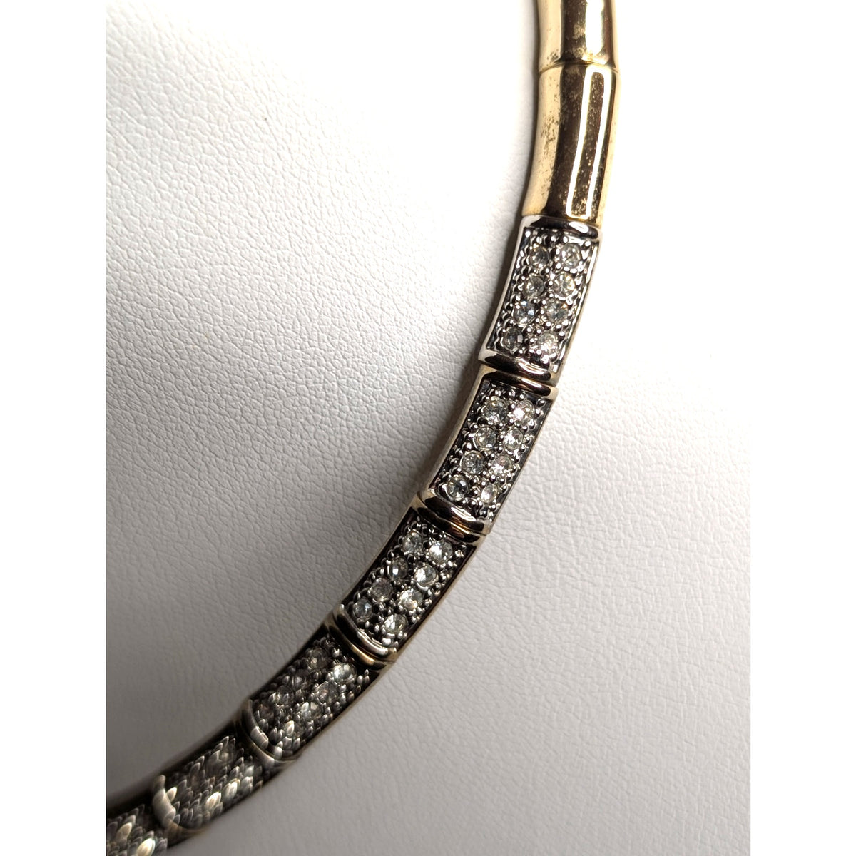 Vintage CZ 'V' Gold Tone Collar Fold Over Clasp 11" Collar Necklace