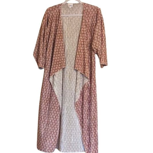 LulaRoe Women's Size M Shirley Pink Geometric Open Long Duster Cardigan Pleated