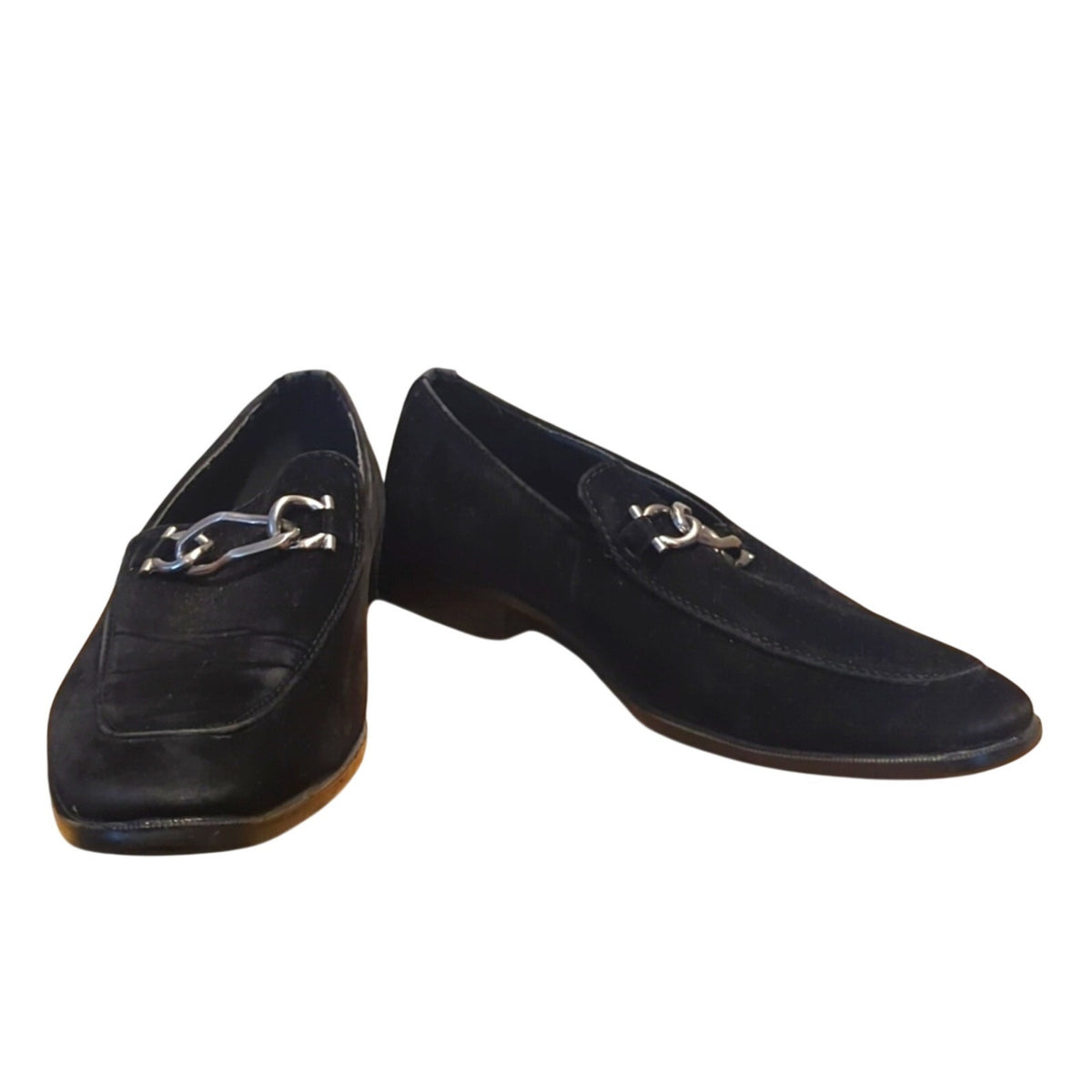 Marco Vitale Collection Black Suede Silver Tone Chain Slide On Loafer Men's 7.5