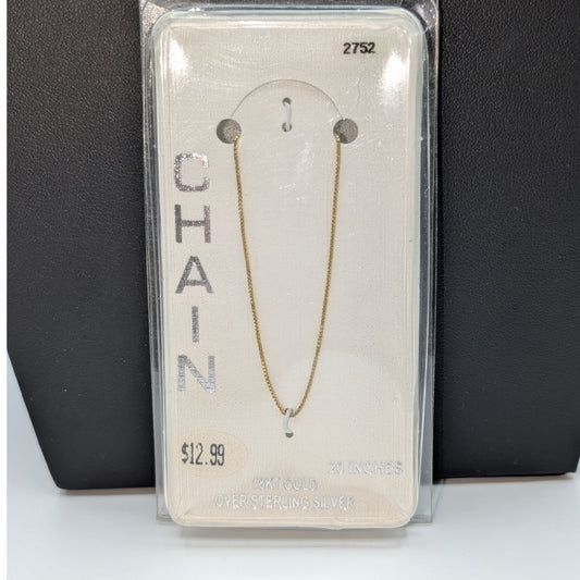 Vintage 60s NWT 18KT Yellow Gold Over Sterling Silver 20" Chain Necklace