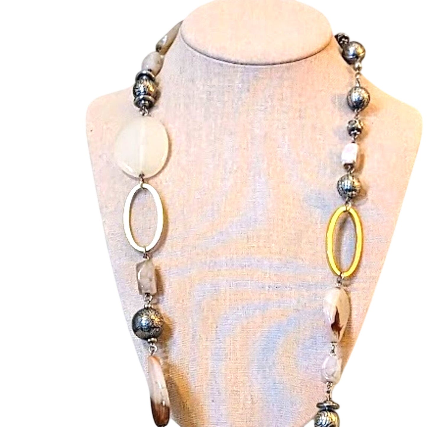 Gemstones, Silver Tone Balls and Beads, and Silver Tone Oval Necklace