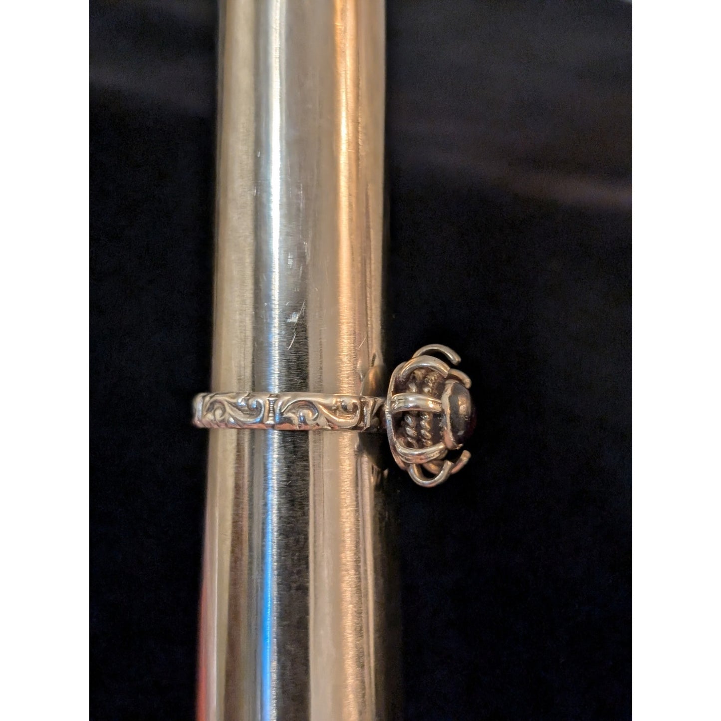Vintage Unique 'Venus Fly Trap Flower' Garnet Cab Sterling Silver Ring Size 8.25