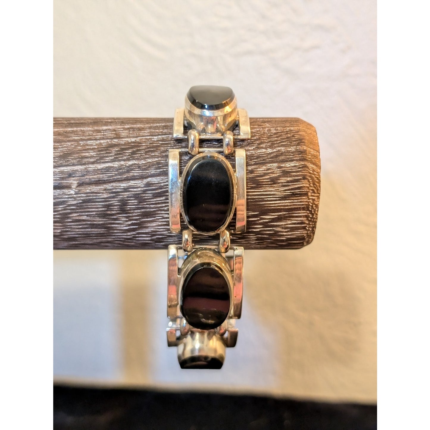 Taxco 925 Heavy Chunky Six Black Stone Bracelet