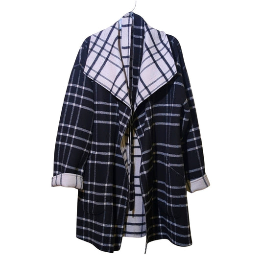 Alfani Black & Gray Plaid Reversible Belted Wrap Wing Collar Coat Women's Sz M/L