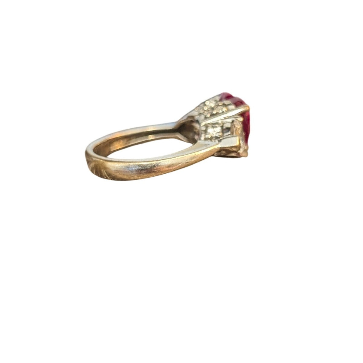 925 Sterling Silver Lab Created Red Ruby Heart CZ Accents Ring Sz 5.75