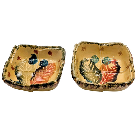 Set of Two Italian Pottery Hand Painted Square Bowls