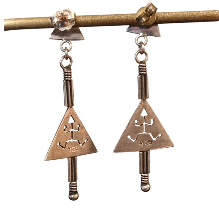 925 Sterling Silver Tribal Triangle Cut Out Dangle Earrings