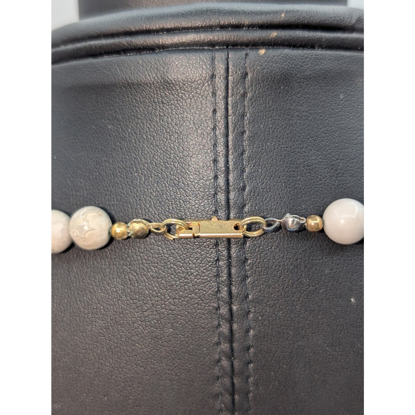 Vintage Jasper & Green Stone Beaded Patent Pending Gold Tone Clasp 26" Necklace