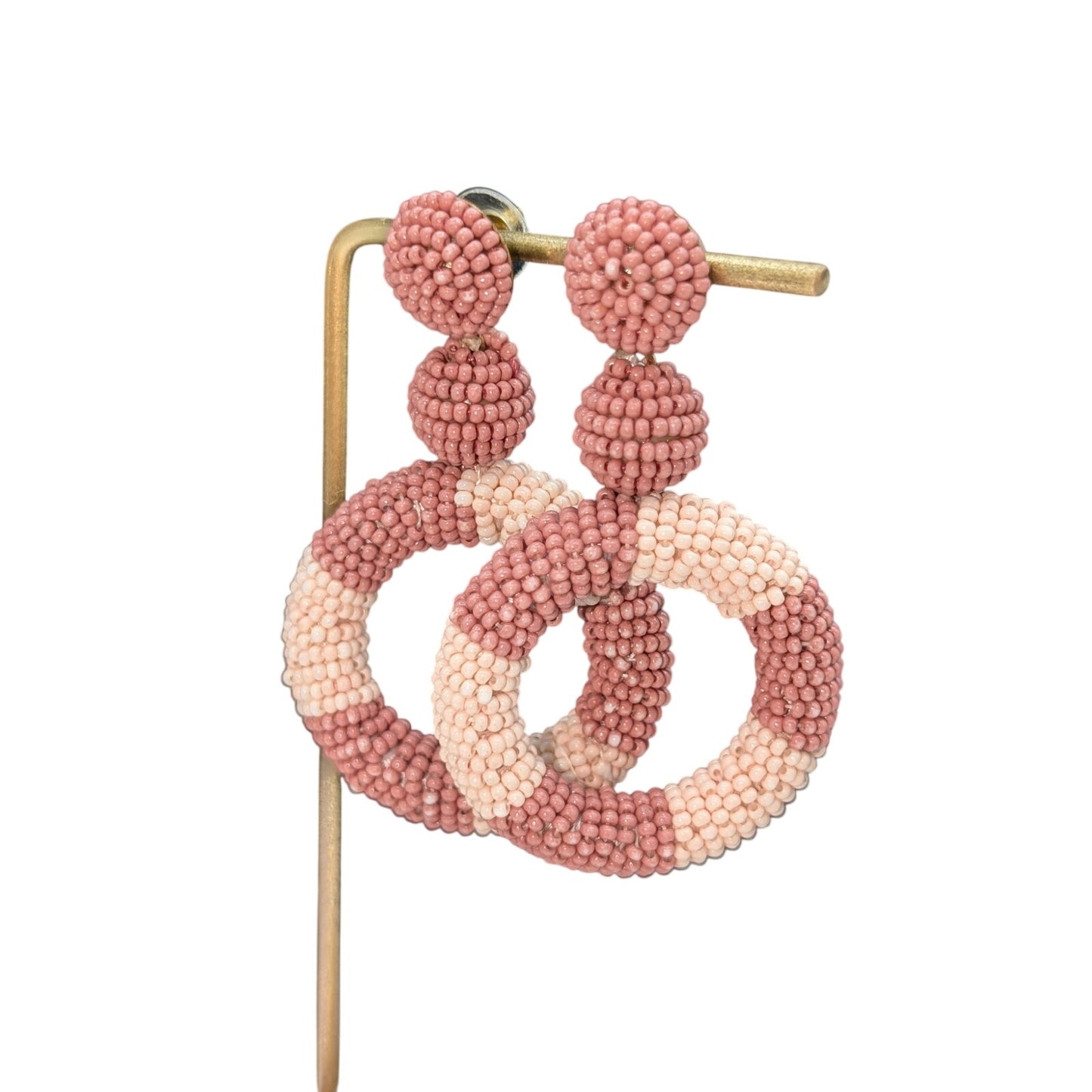 Vintage Soft Mauve & Pale Pink Seed Bead Dangle Pierced Earrings