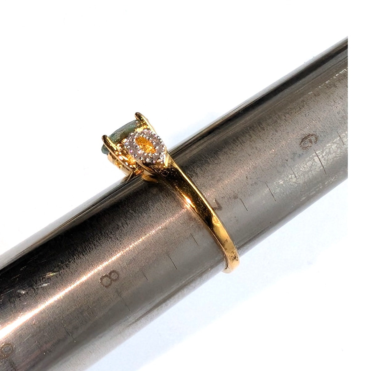 925 Vermeil (Yellow Tone) RT Green Sapphire & Diamond Ring Size 7