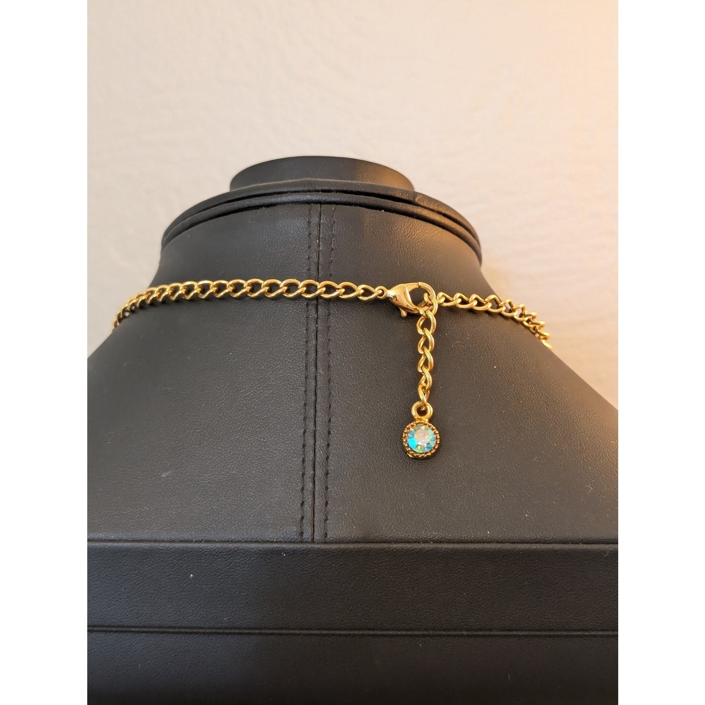 Authentic Cara Blue AB Crystal Gold Tone Pendant 16" - 20.5" Necklace