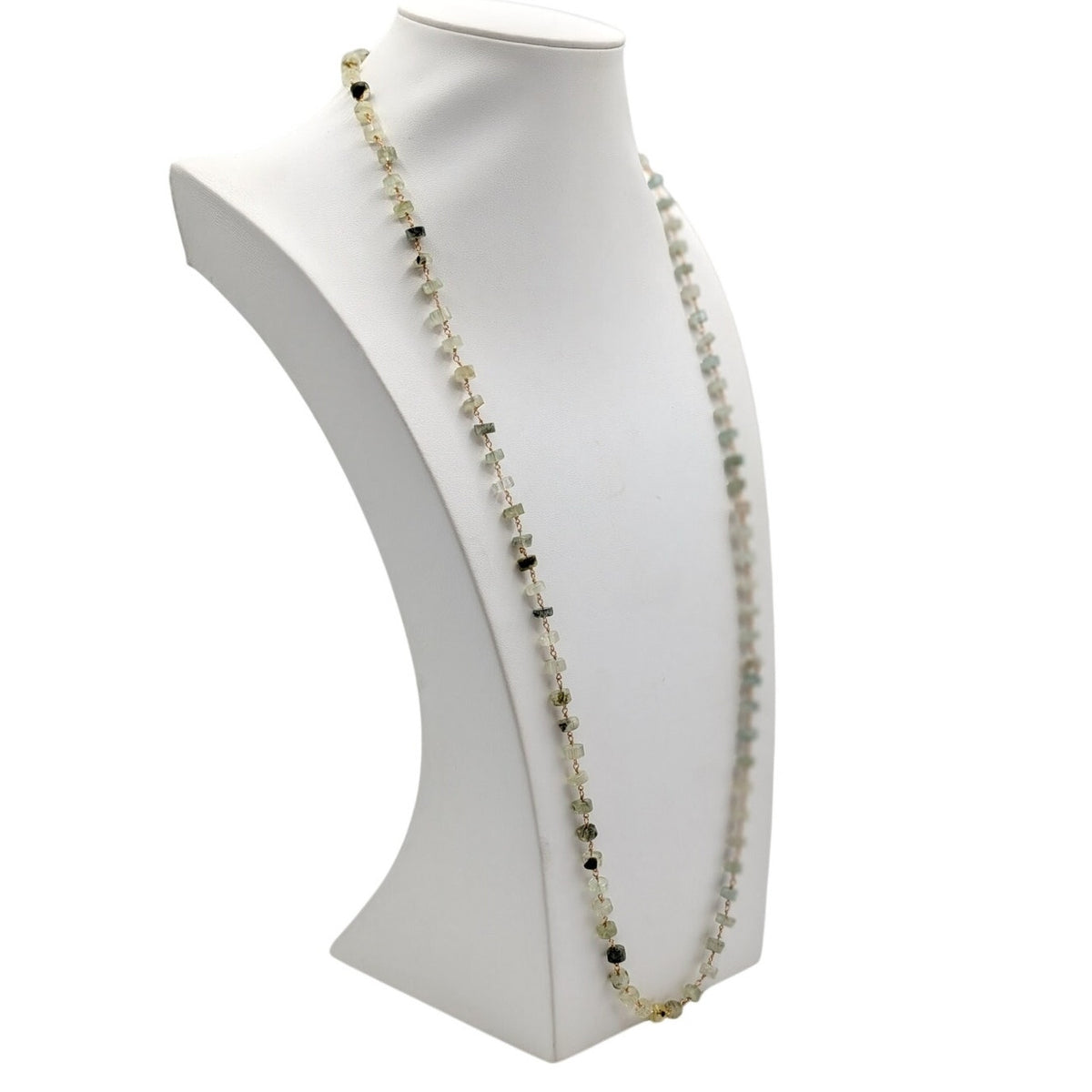 Serafina Gold Tone Green Crystal Bead Rosary Style Chain 32" Necklace