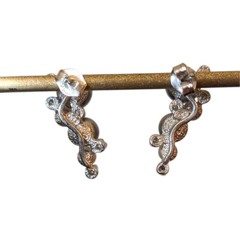 925 Sterling Silver Faux Silver & White Pearl CZ Cascade Post Earrings