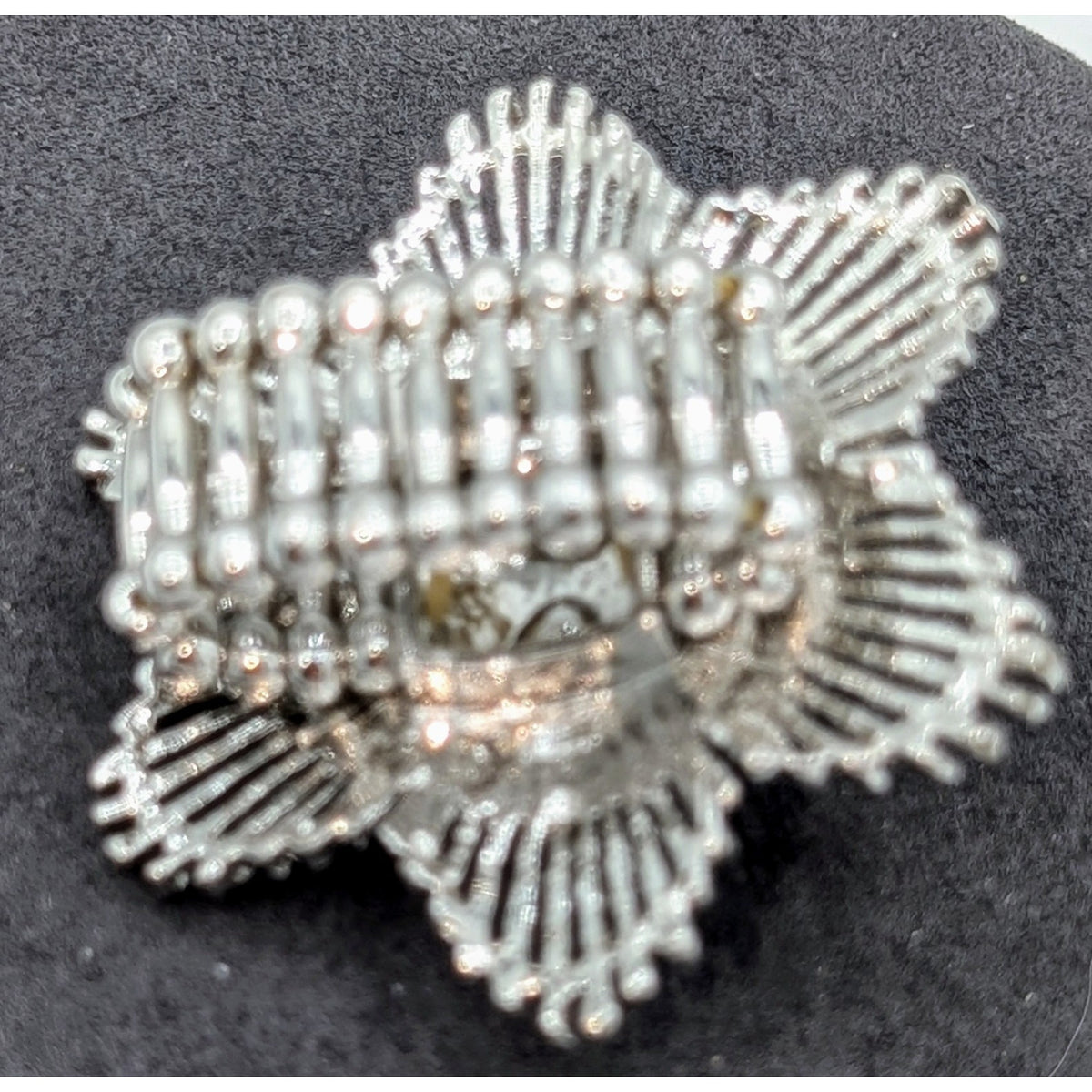 Sparkle Rhinestone Flower Silver Tone Stretch Ring & Matching Pierced Earrings