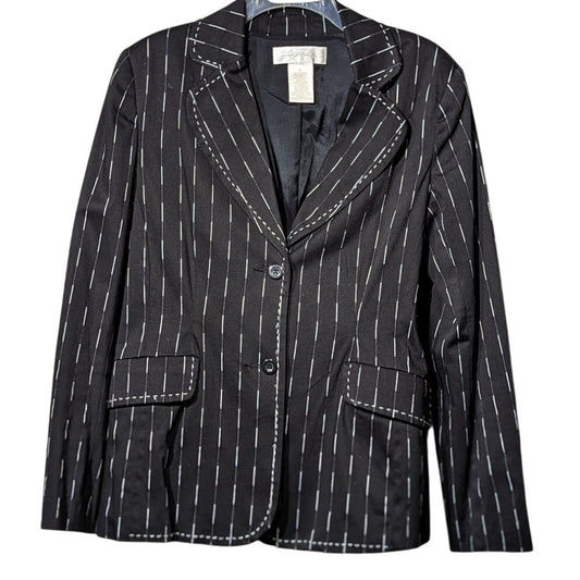 Lucy Perida Boutique Brand Black Stripe Lined Cotton Stretch Blazer Womens Sz 10