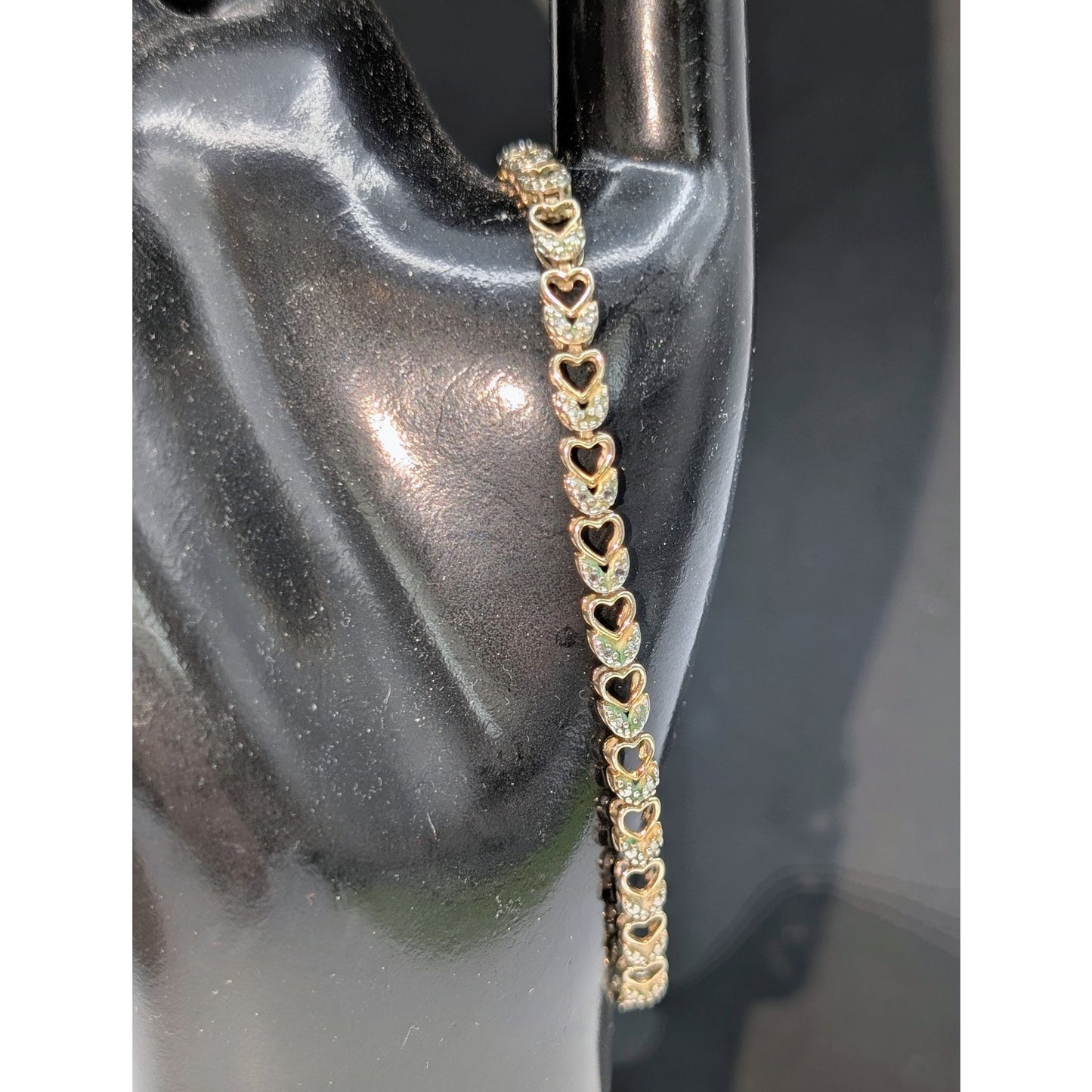 VTG 925 Sterling Silver Two Tone Dainty Heart Tennis Bracelet