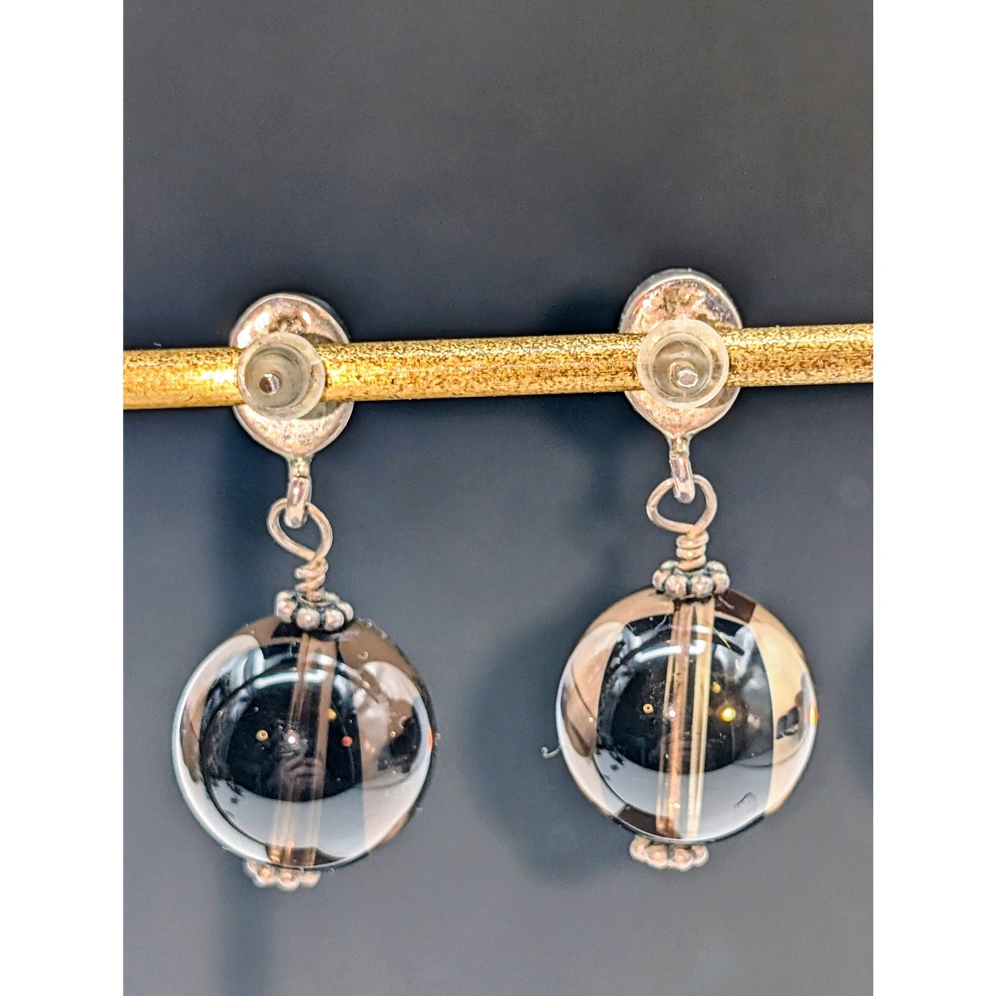 Vintage 925 Sterling Silver Moonstone Smoky Topaz Drop Dangle Earrings