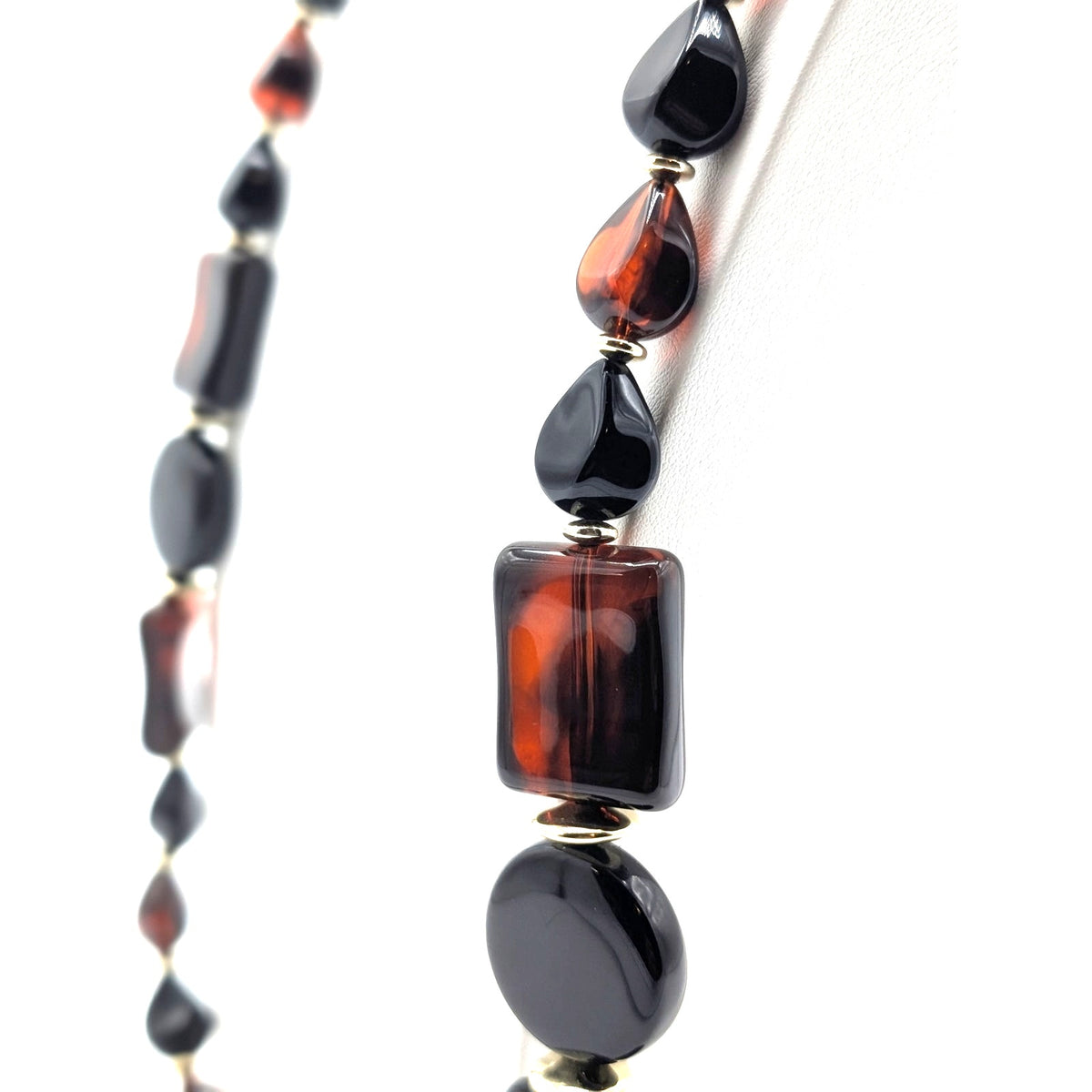 Vintage Acrylic Tortoise Shell Black Beaded Layering Neutral Statement Necklace