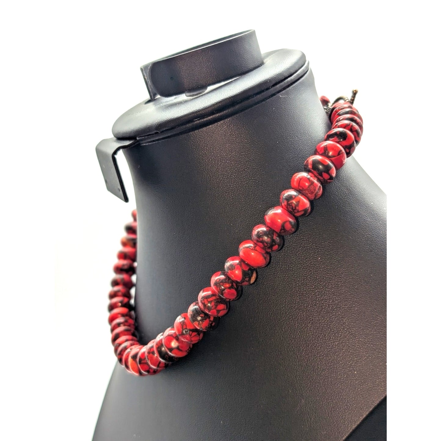 Red Spider Web Turquoise Bead Toggle Clasp 17.5" Necklace