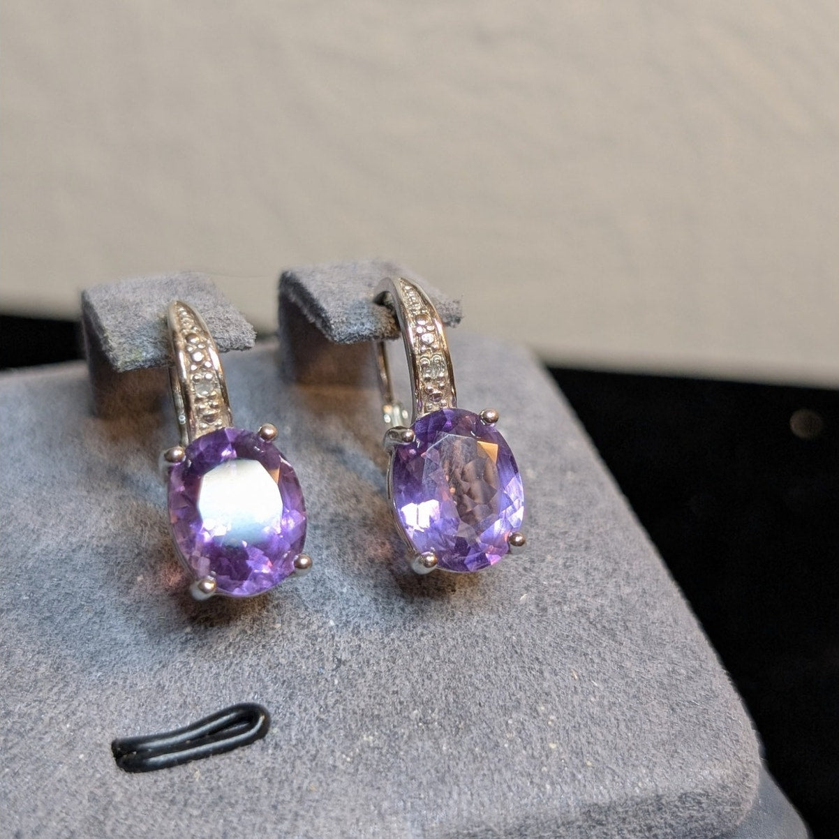 Vintage Designer DBJ Amethyst Diamond Sterling Silver Lever Back Earrings