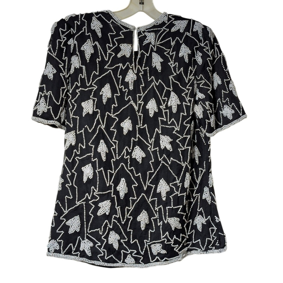 Vtg Laurence Kazar New York Silk Short Sleeve Beaded Evening Cocktail Blouse S