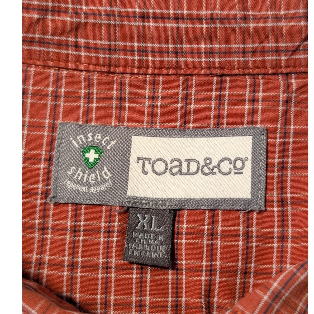 Toad & Co. Insect Shield Repellant Apparel Red Plaid Button Down Shirt Sz XL