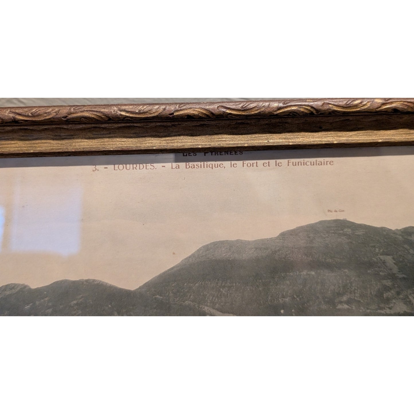Antique/Vintage East to West Black & White Framed Picture of Lourdes Under Glass