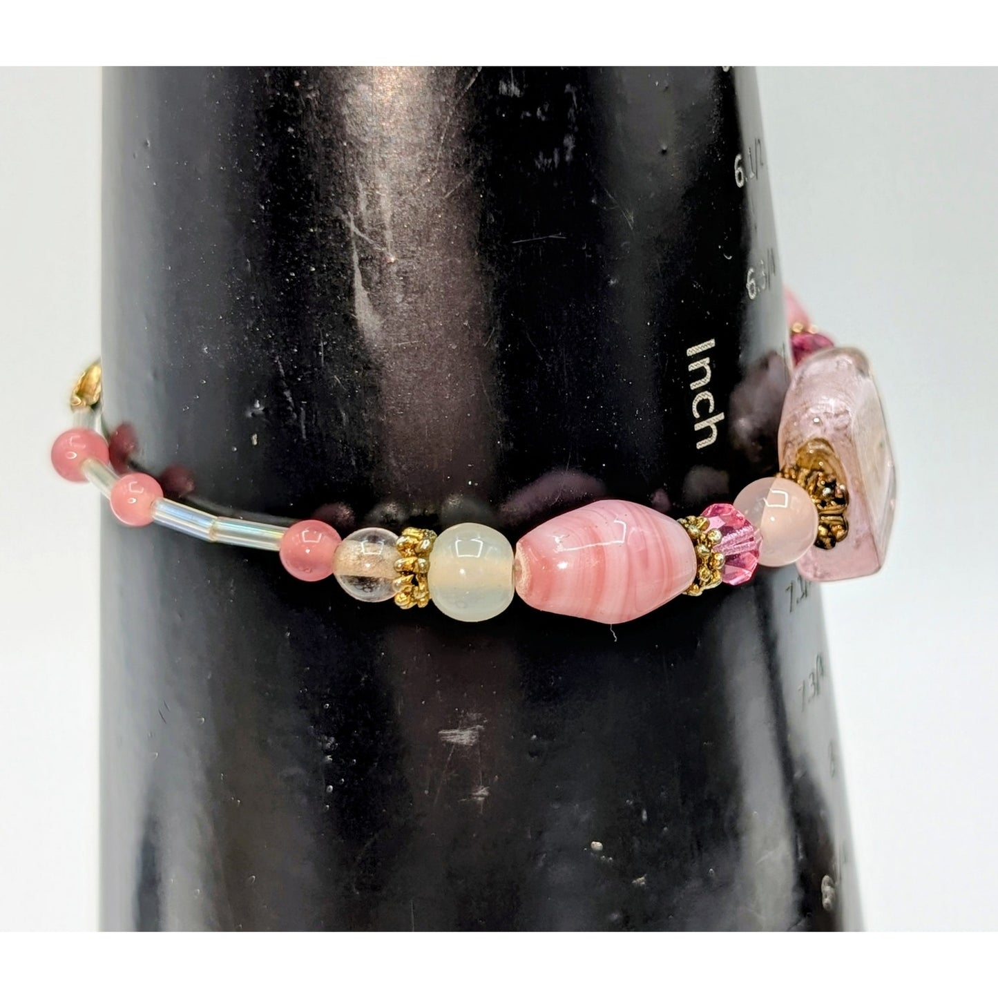 Lot of Two Pink Jilzara Clay Bead Stretch & Lamp Work Glass Bead Bracelets