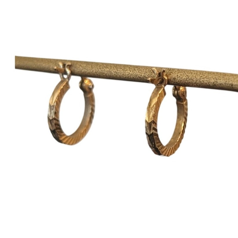 925 Sterling Silver Vermeil Textured Snap Down 1/2" Hoop Earrings