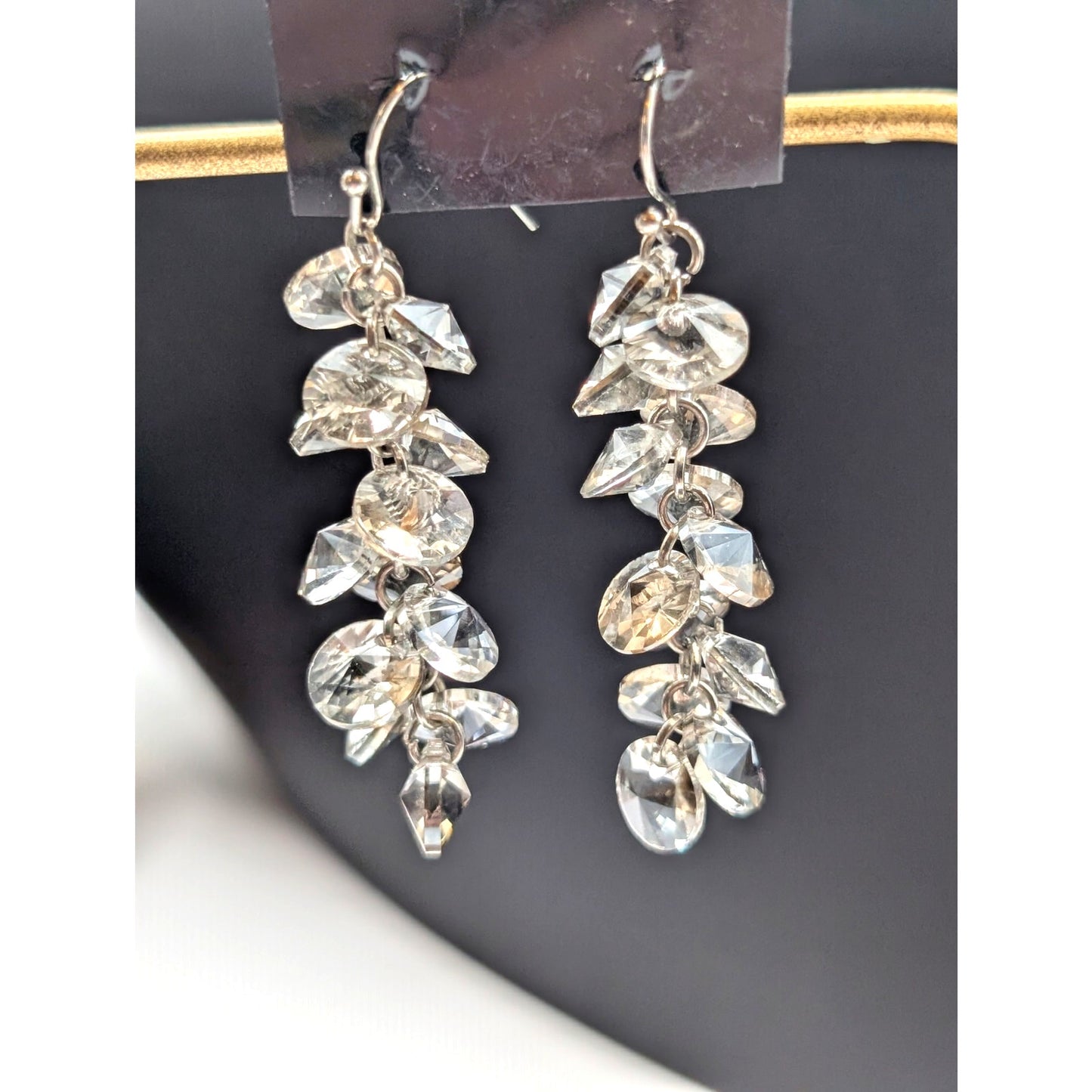 Silver Tone Crystal Cluster Dangle Earrings