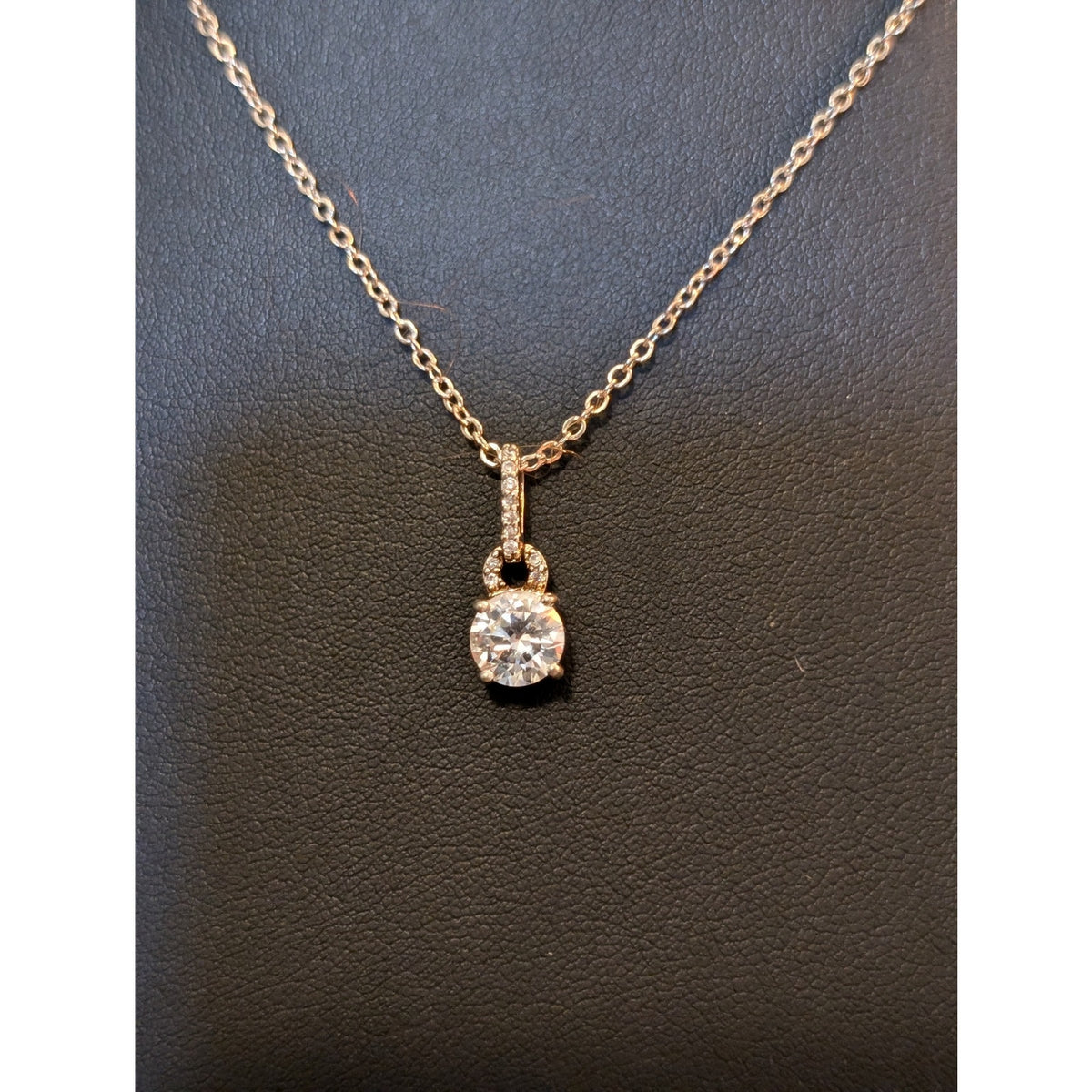 Vintage Silver Tone CZ Solitaire 18" Necklace