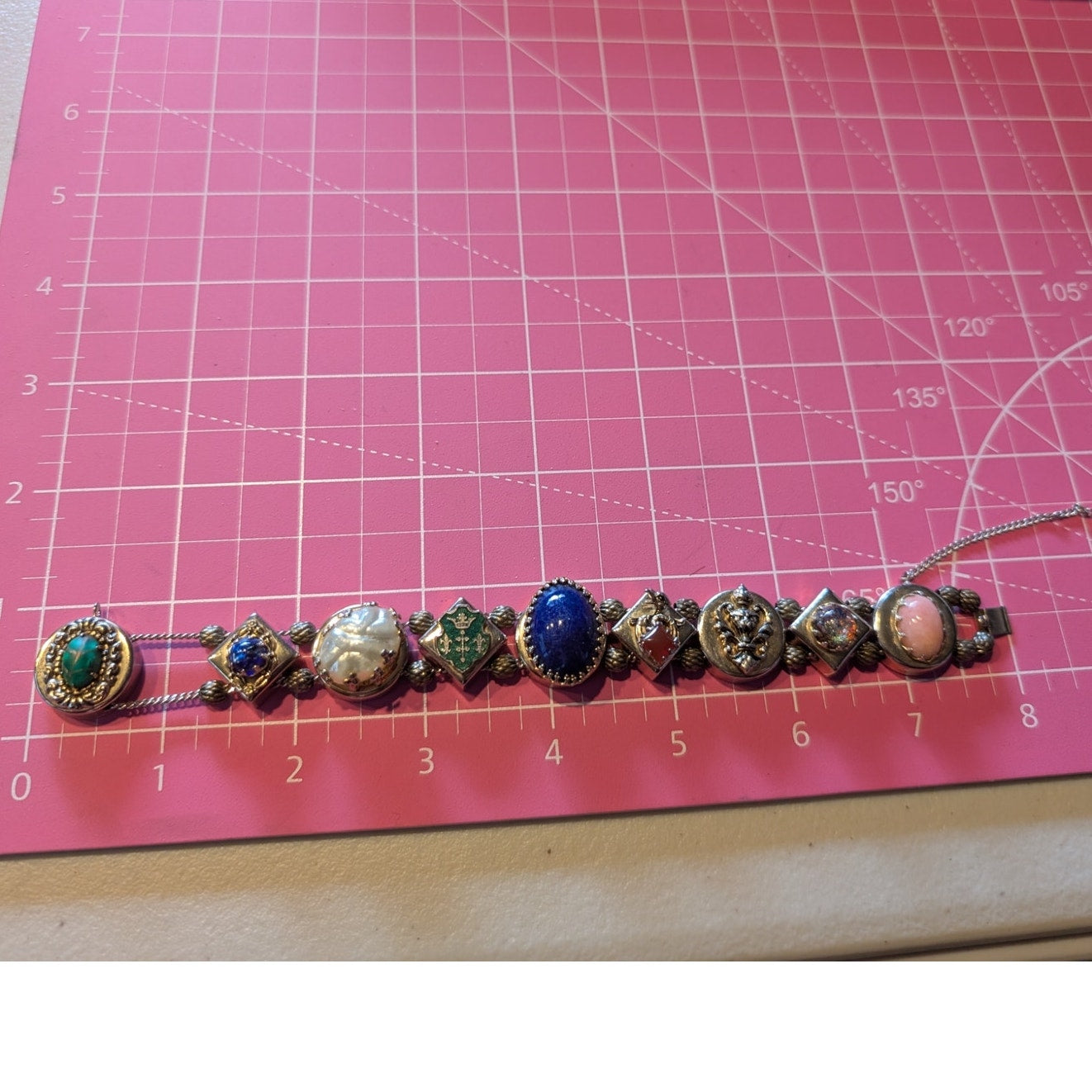 Vintage Victorian Sliding Moveable Charm Muted Gold Tone Bracelet