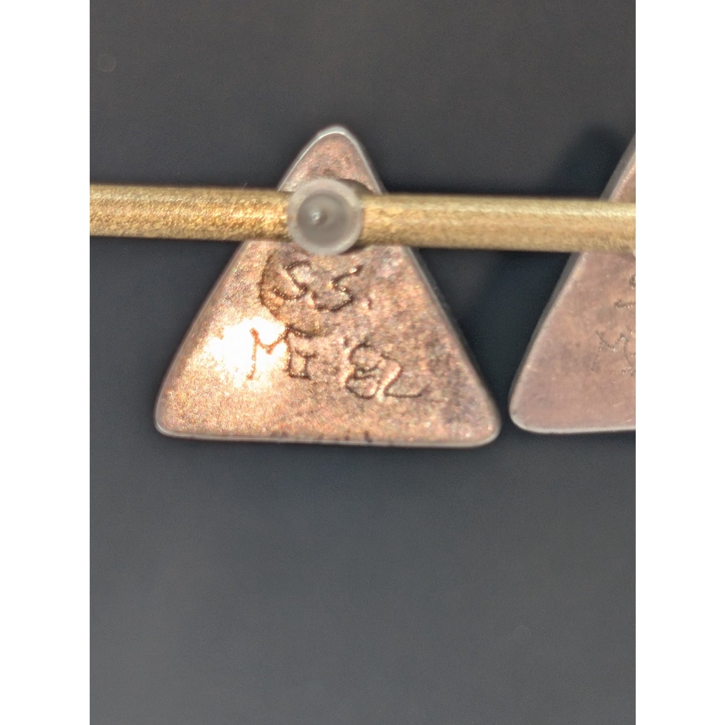 Vintage Signed Sterling Silver Nephrite Jade Stone Triangle Stud Earrings
