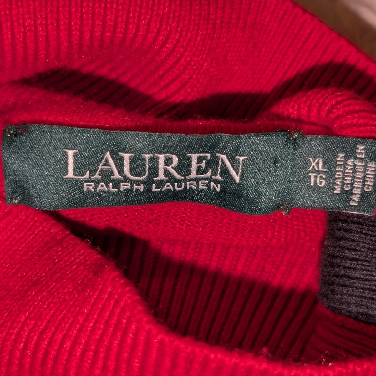 Lauren Ralph Lauren Red Black Accent Silver Tone Button Turtleneck Sweater Sz XL