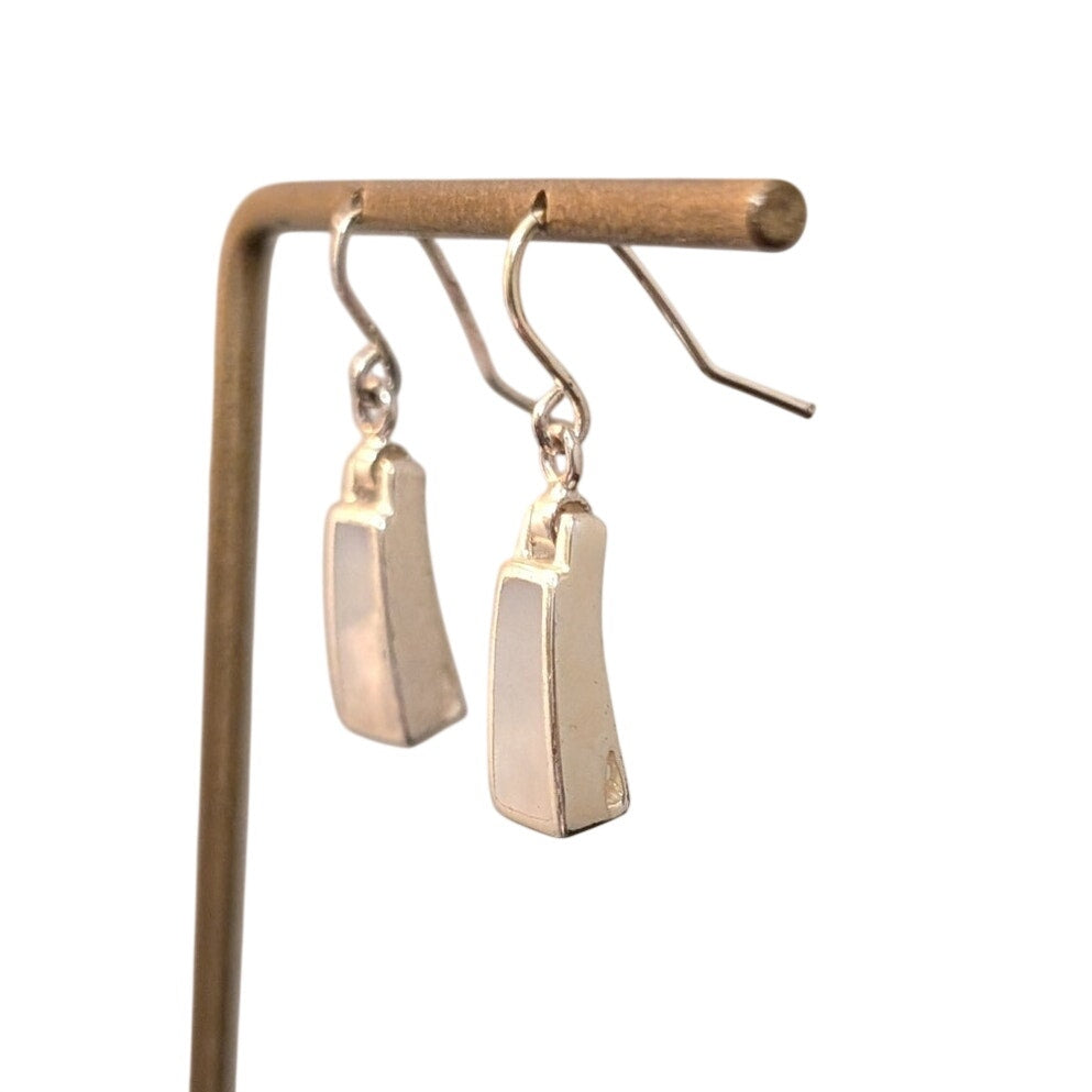 Trapezoid Mother of Pearl Inlay 925 Sterling Silver Dangle French Wire Earrings