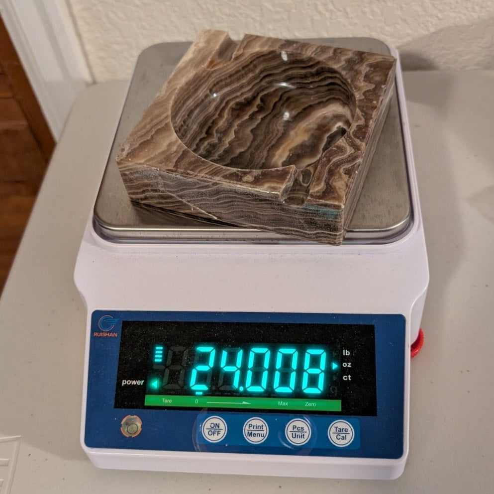 Vintage Mid Century Modern Brown Banded Agate Ashtray