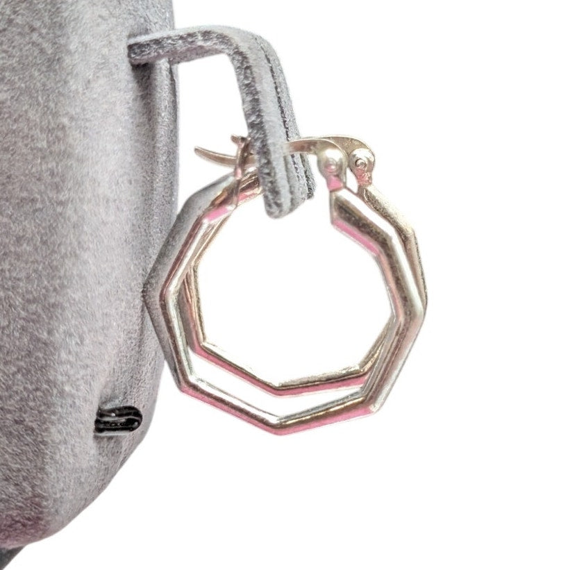 925 Sterling Silver Hexagon Hoop Earrings
