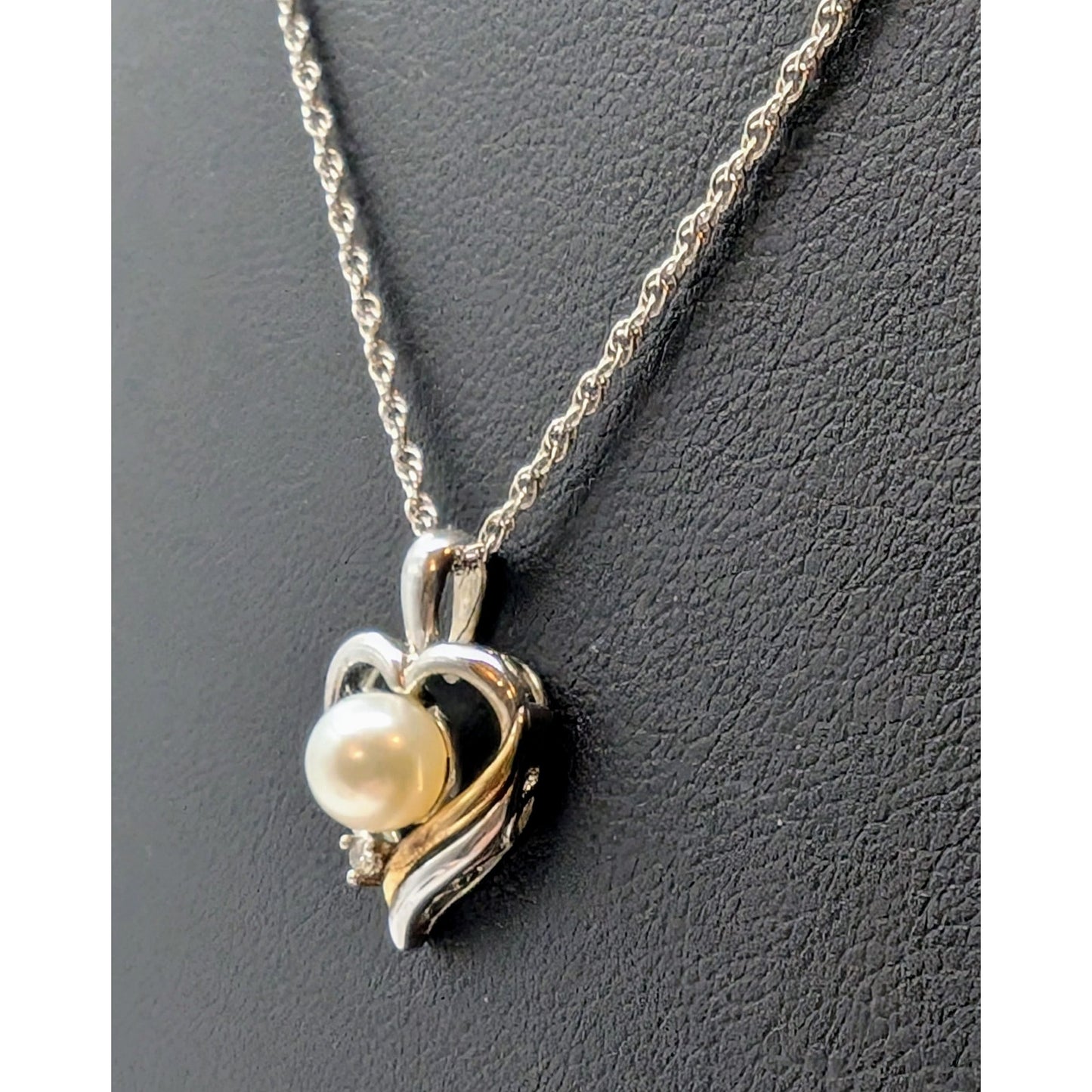 Alwand Vahan 14K Gold 925 Sterling Diamond Pearl Heart Pendant Necklace