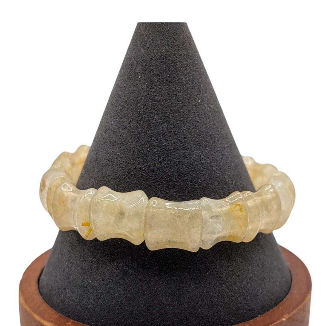 Bamboo Joint Style Golden Yellow Quartz Stone Stretch Bead Bracelet