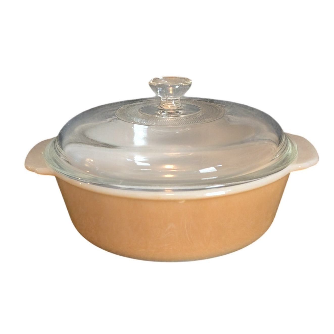 Vtg Anchor Hocking Fire King 447 Peach Lustre 1.5 Quart Casserole Dish W/ Lid