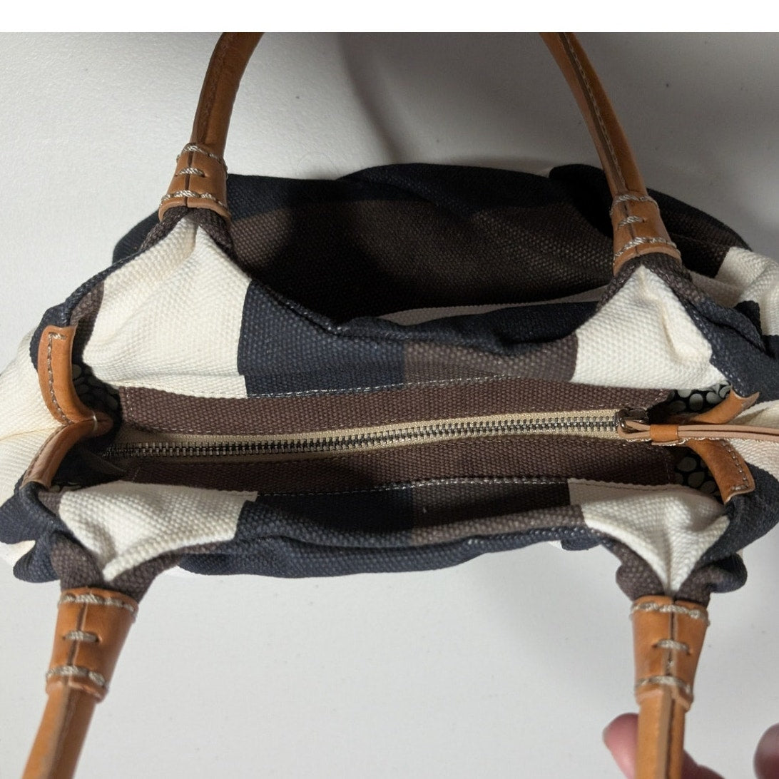 Brighton Brewster Nautical Striped Canvas Leather Handle Star Bottom Bag