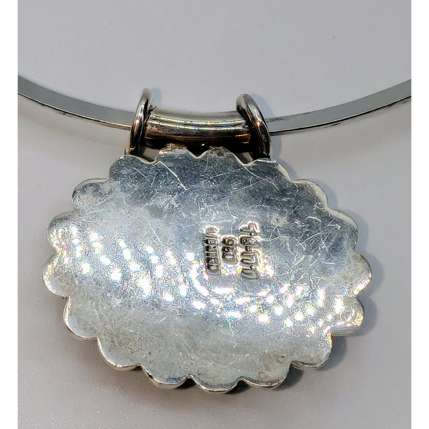 Vintage Taxco Large Blue Cat's Eye 950 Silver Pendant on Sterling Taxco Torque