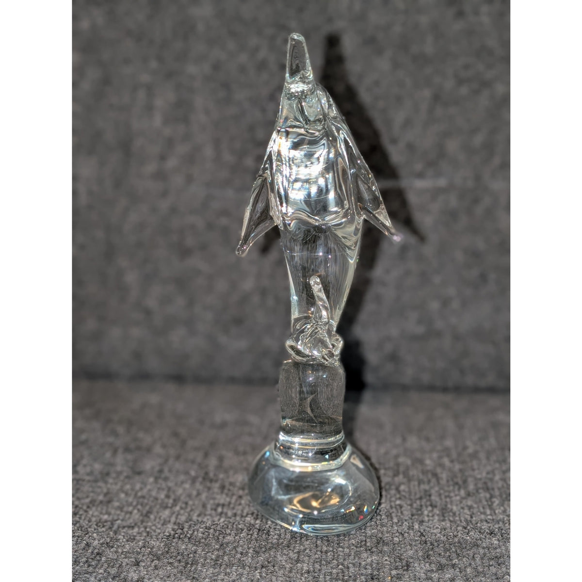 Vintage Mid-Century Estate Sale Find Clear Heavy Glass Dolphin Figurine