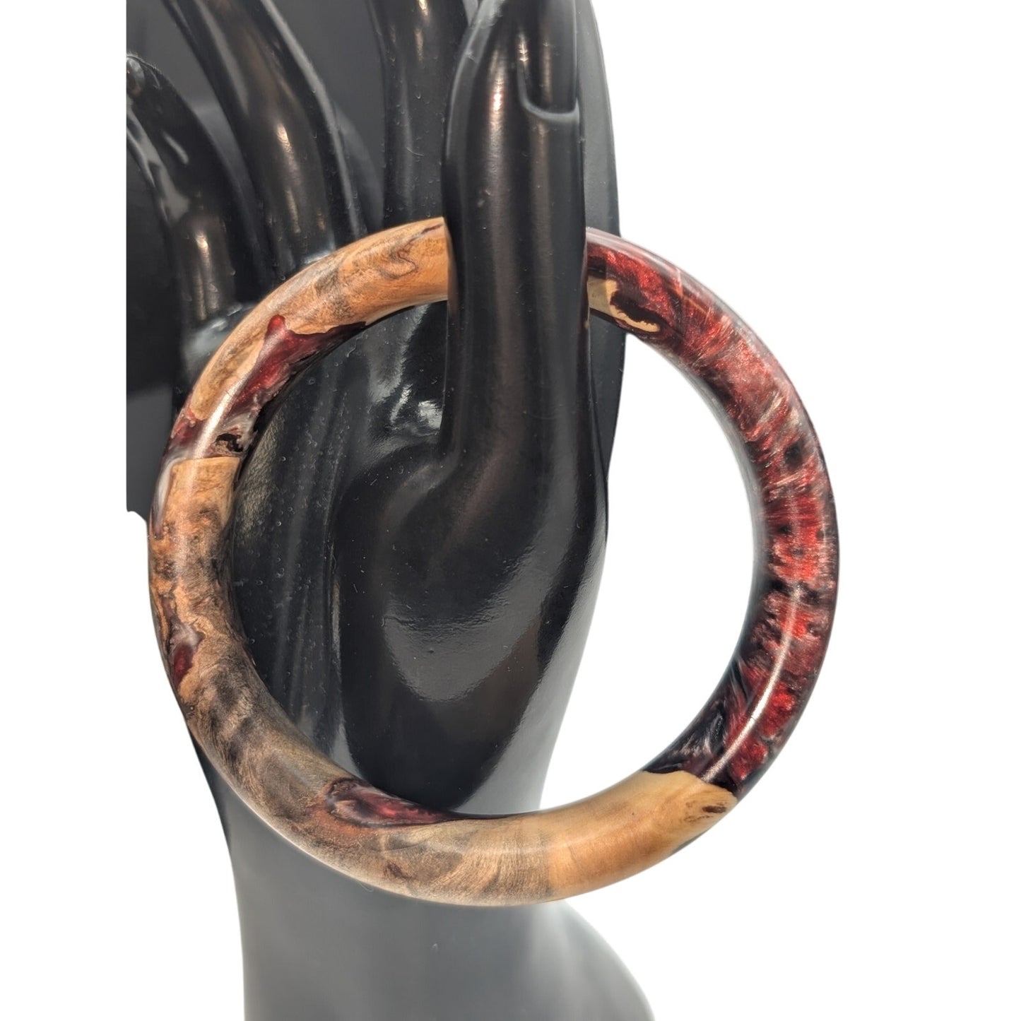 Vtg Natural Wood Colorful Browns Creams Grays & Burgundy Colored Bangle Bracelet