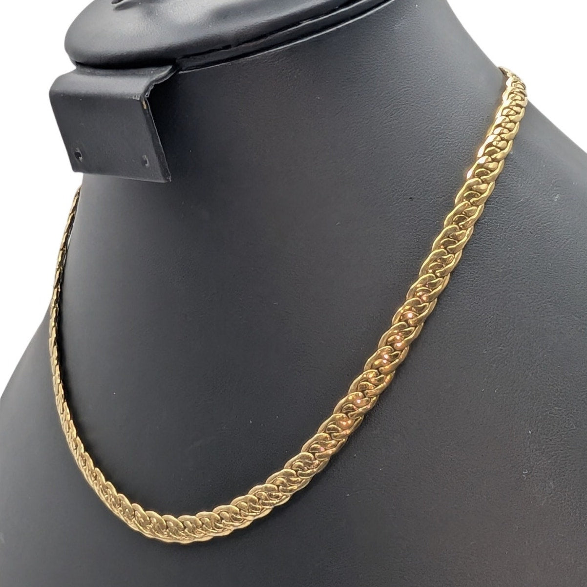 Vintage Braided Flat Herringbone Shiny Gold Tone 18" Necklace