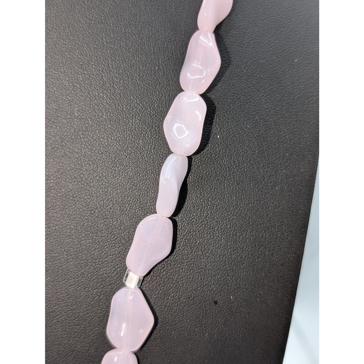 Petal Pink Glass & Square Crystal Bead 30" Necklace & 2.5" Dangle Earrings Set