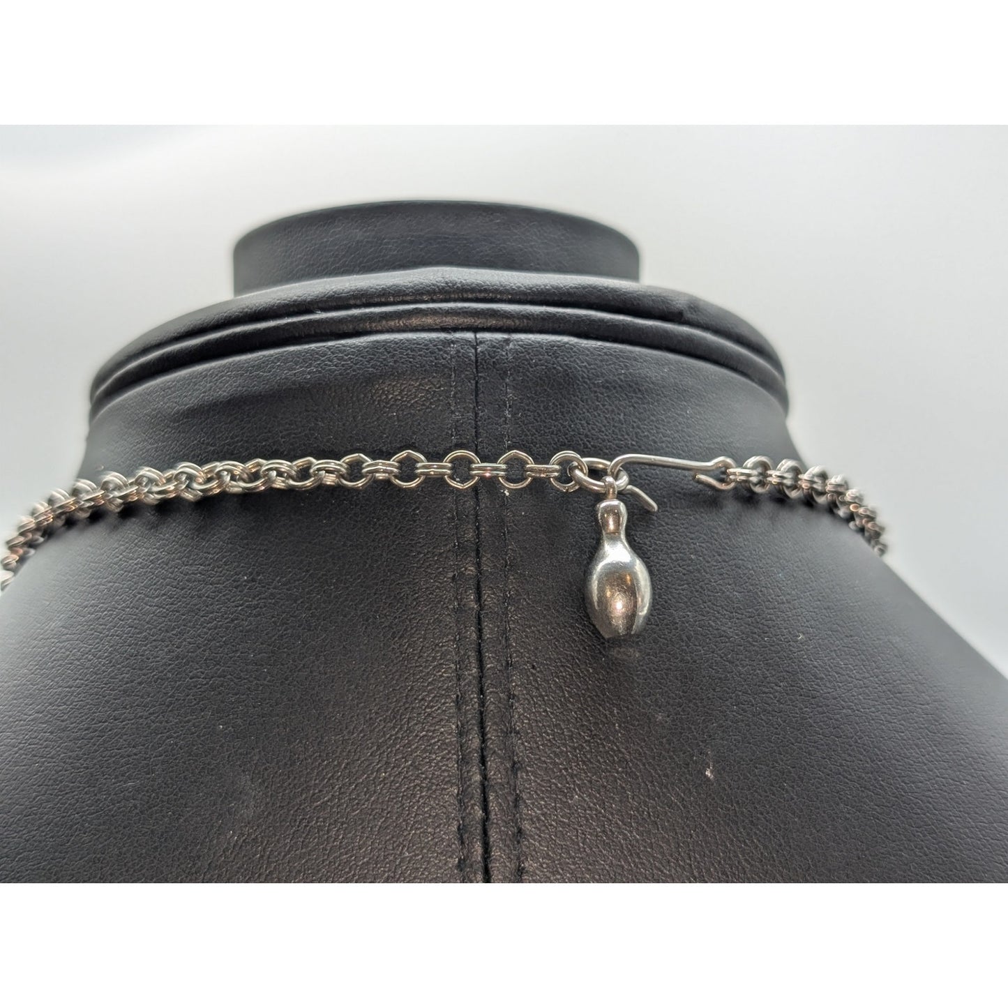 Vintage Silver Tone Abalone Shell Station Chain Hook Clasp 15" Choker Necklace