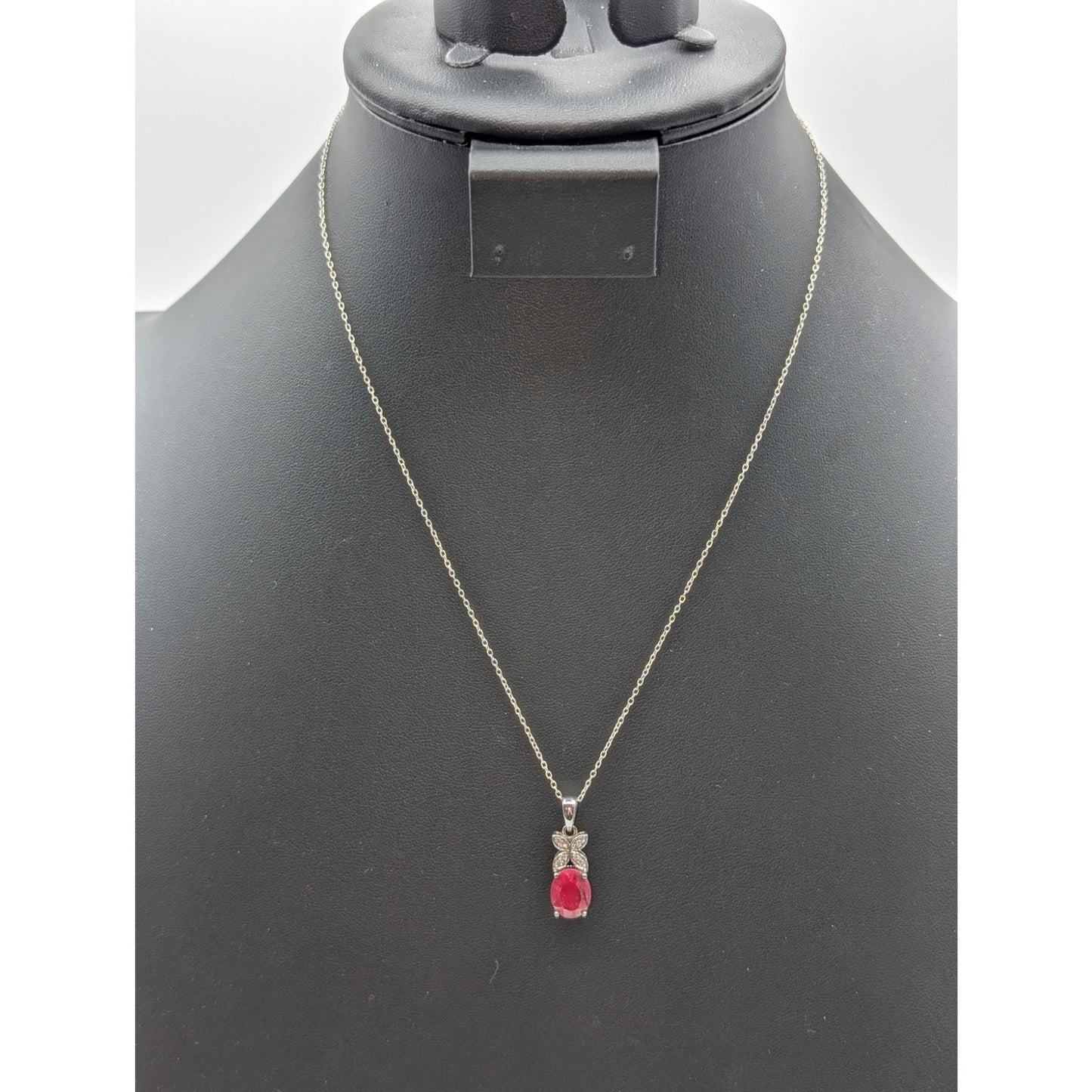 Tests as Ruby Sterling Silver CZ Stone Pendant 18" Necklace